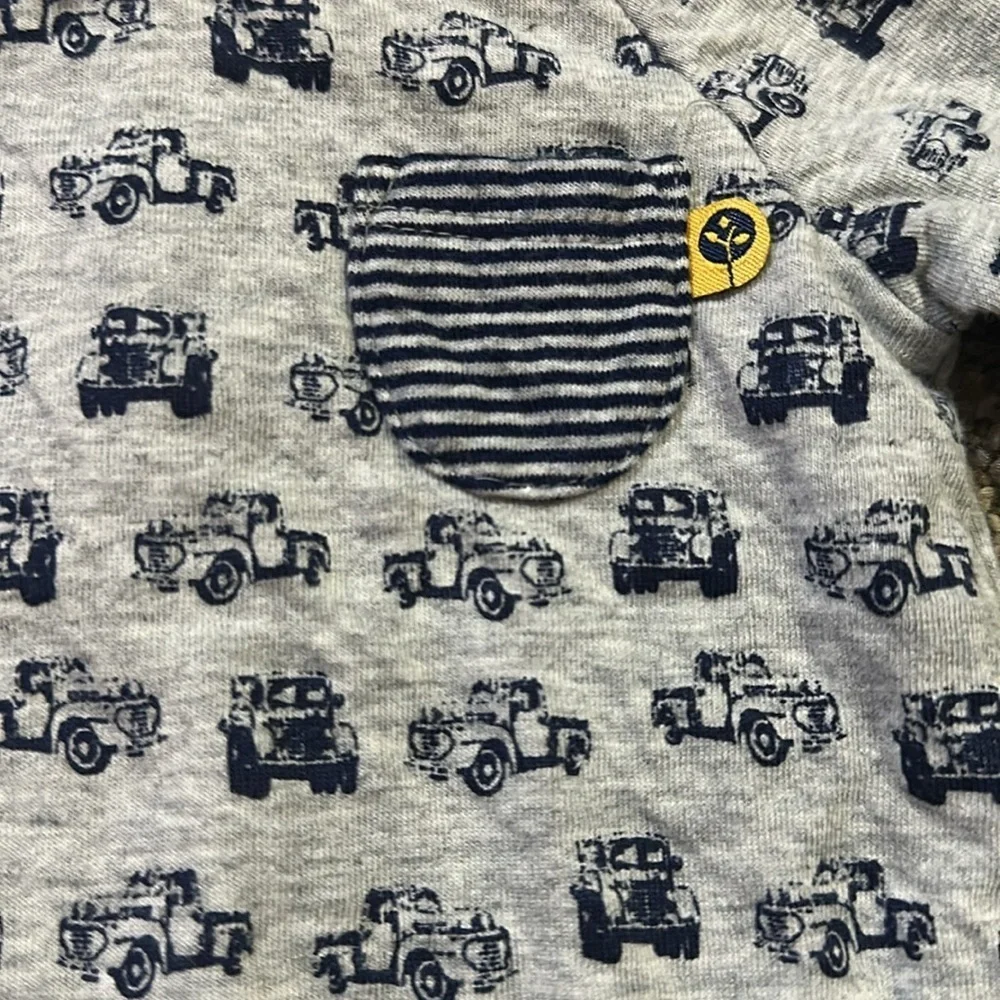 Gray and Blue Baby Outfit with Car Print